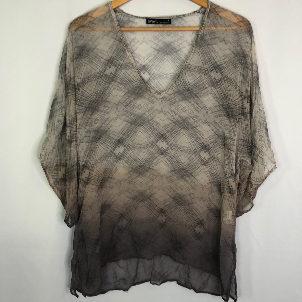 Gypsy 05 Made in Hollywood Ombré Short Sleeve 100% Silk Tie Dye Blouse Size S